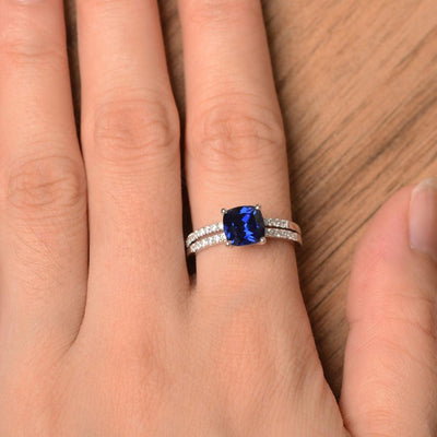 Cushion Cut Sapphire Wedding Ring Set - Palmary