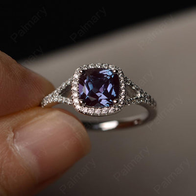 Cushion Cut Alexandrite Halo Engagement Rings - Palmary