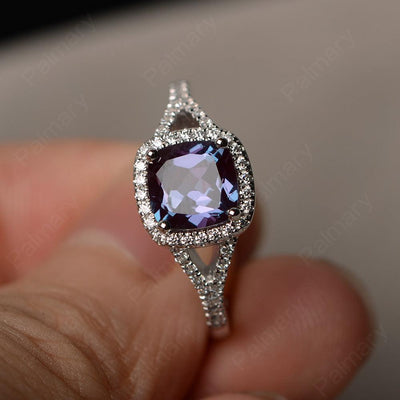 Cushion Cut Alexandrite Halo Engagement Rings - Palmary