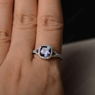 Cushion Cut Alexandrite Halo Engagement Rings - Palmary