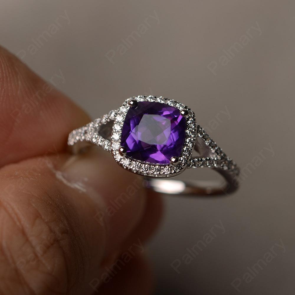 Cushion Cut Amethyst Halo Engagement Rings - Palmary