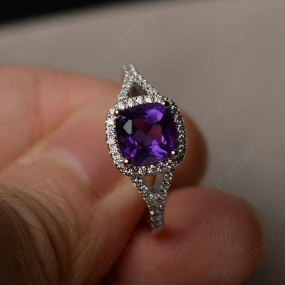 Cushion Cut Amethyst Halo Engagement Rings - Palmary