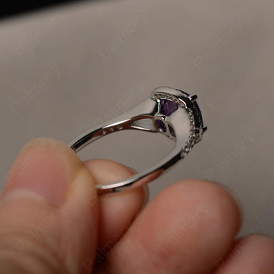 Cushion Cut Amethyst Halo Engagement Rings - Palmary