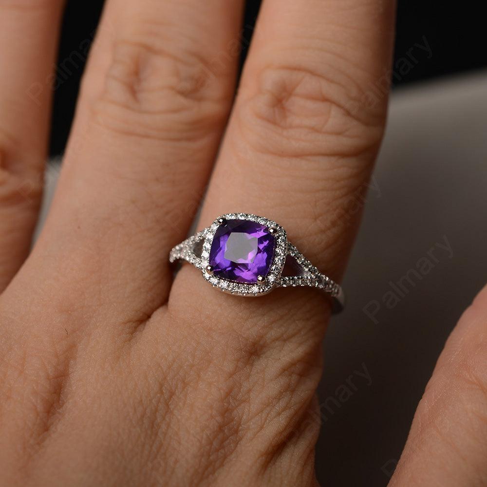 Cushion Cut Amethyst Halo Engagement Rings - Palmary