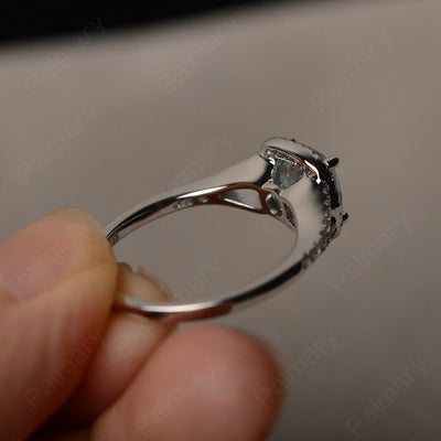Cushion Cut Aquamarine Halo Engagement Rings - Palmary