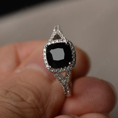 Cushion Cut Black Spinel Halo Engagement Rings - Palmary