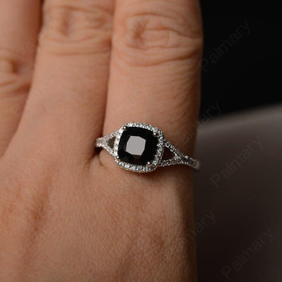 Cushion Cut Black Spinel Halo Engagement Rings - Palmary