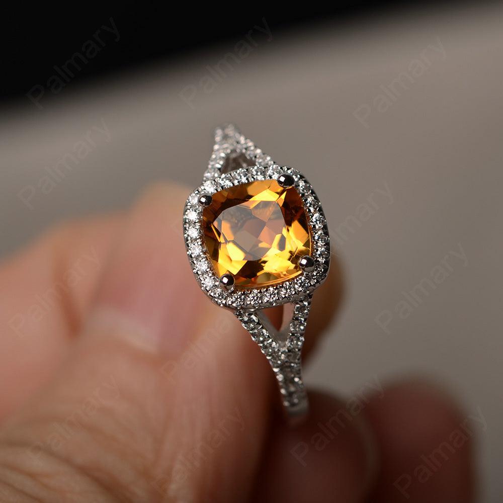 Cushion Cut Citrine Halo Engagement Rings - Palmary