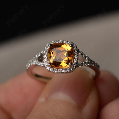 Cushion Cut Citrine Halo Engagement Rings - Palmary