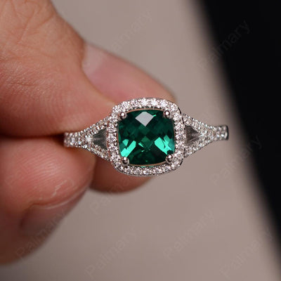 Cushion Cut Emerald Halo Engagement Rings - Palmary