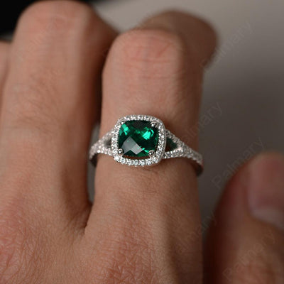 Cushion Cut Emerald Halo Engagement Rings - Palmary