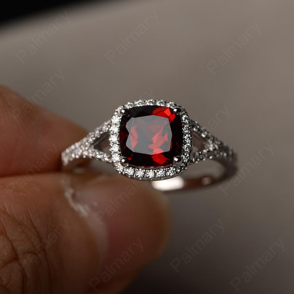 Cushion Cut Garnet Halo Engagement Rings - Palmary