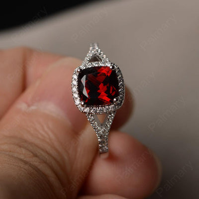 Cushion Cut Garnet Halo Engagement Rings - Palmary