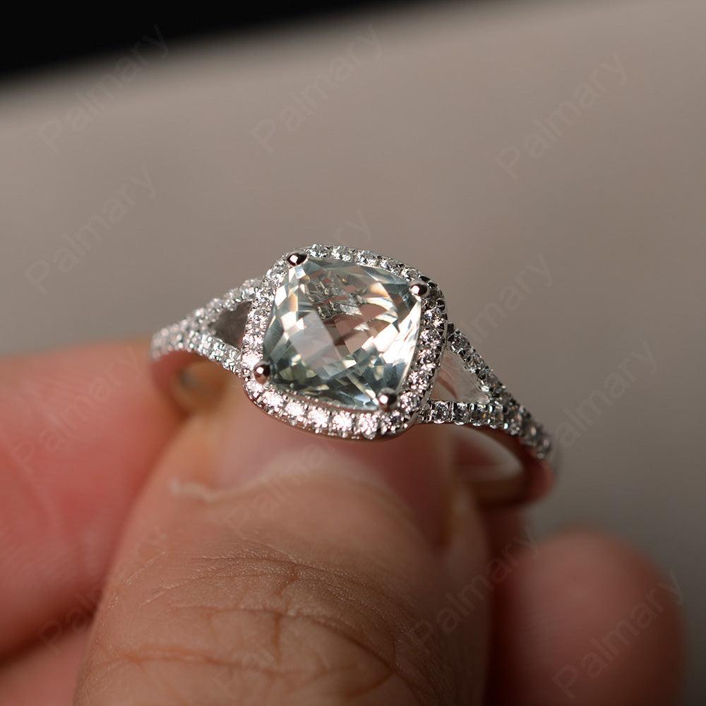 Cushion Cut Green Amethyst Halo Engagement Rings - Palmary