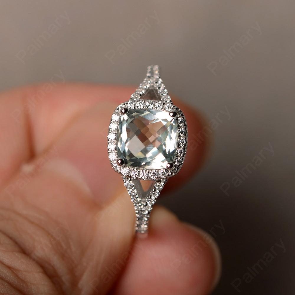 Cushion Cut Green Amethyst Halo Engagement Rings - Palmary