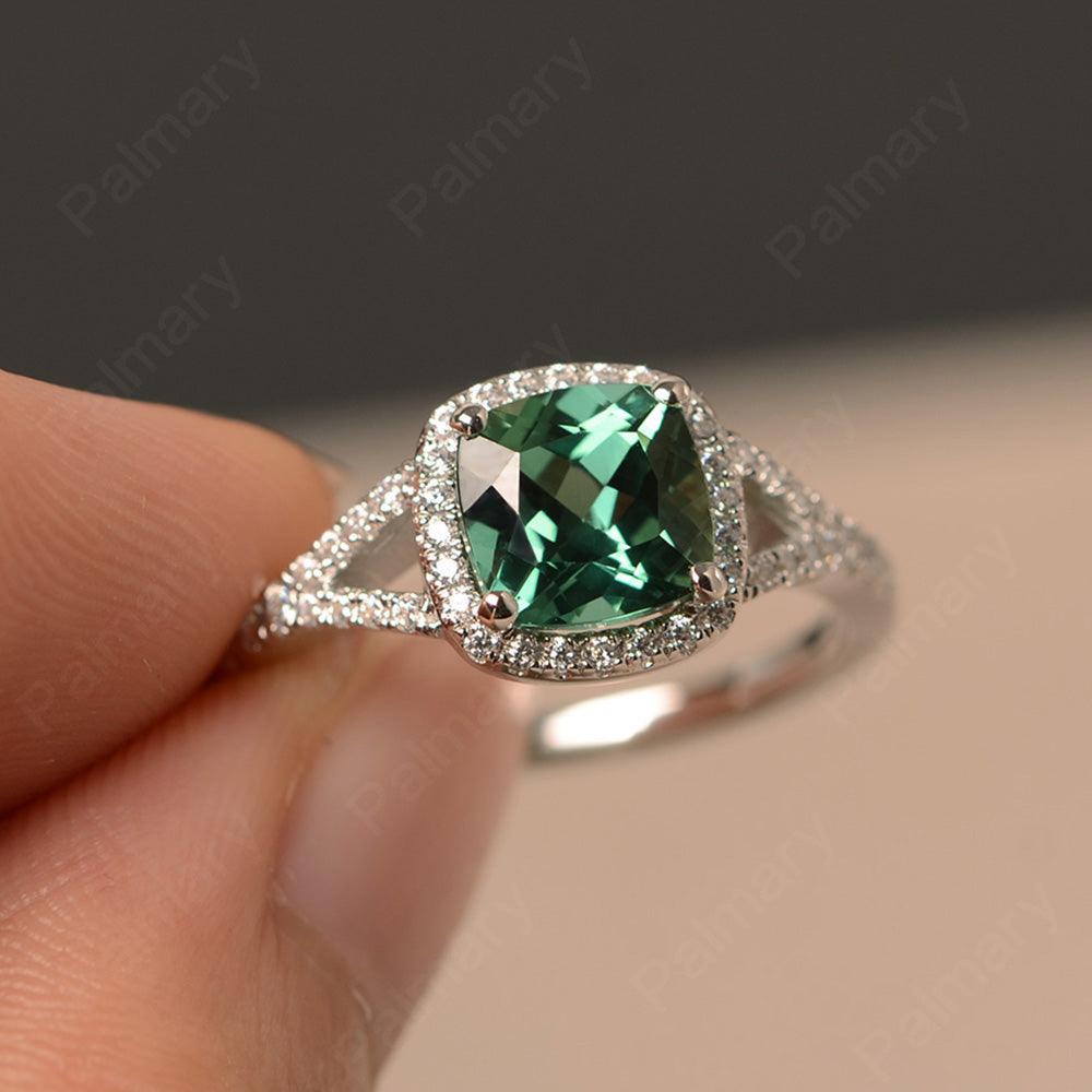 Cushion Cut Green Sapphire Halo Engagement Rings - Palmary