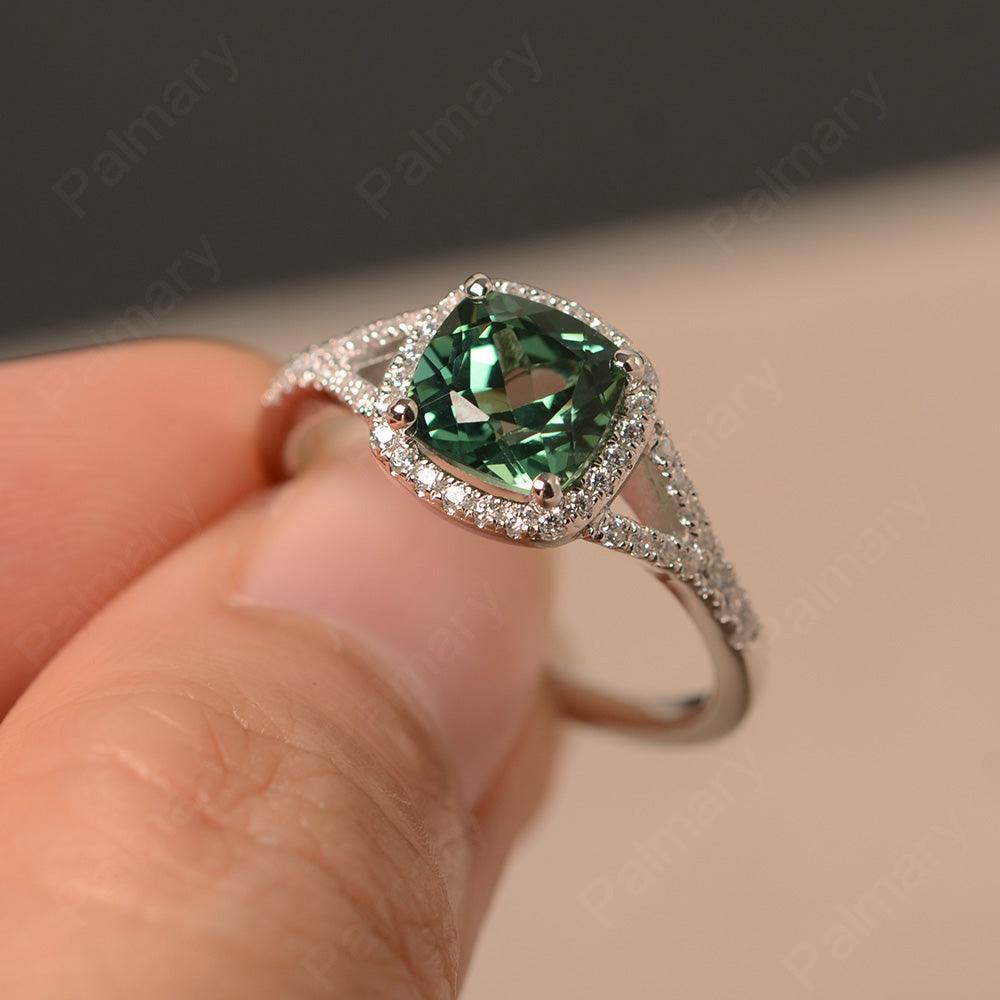 Cushion Cut Green Sapphire Halo Engagement Rings - Palmary