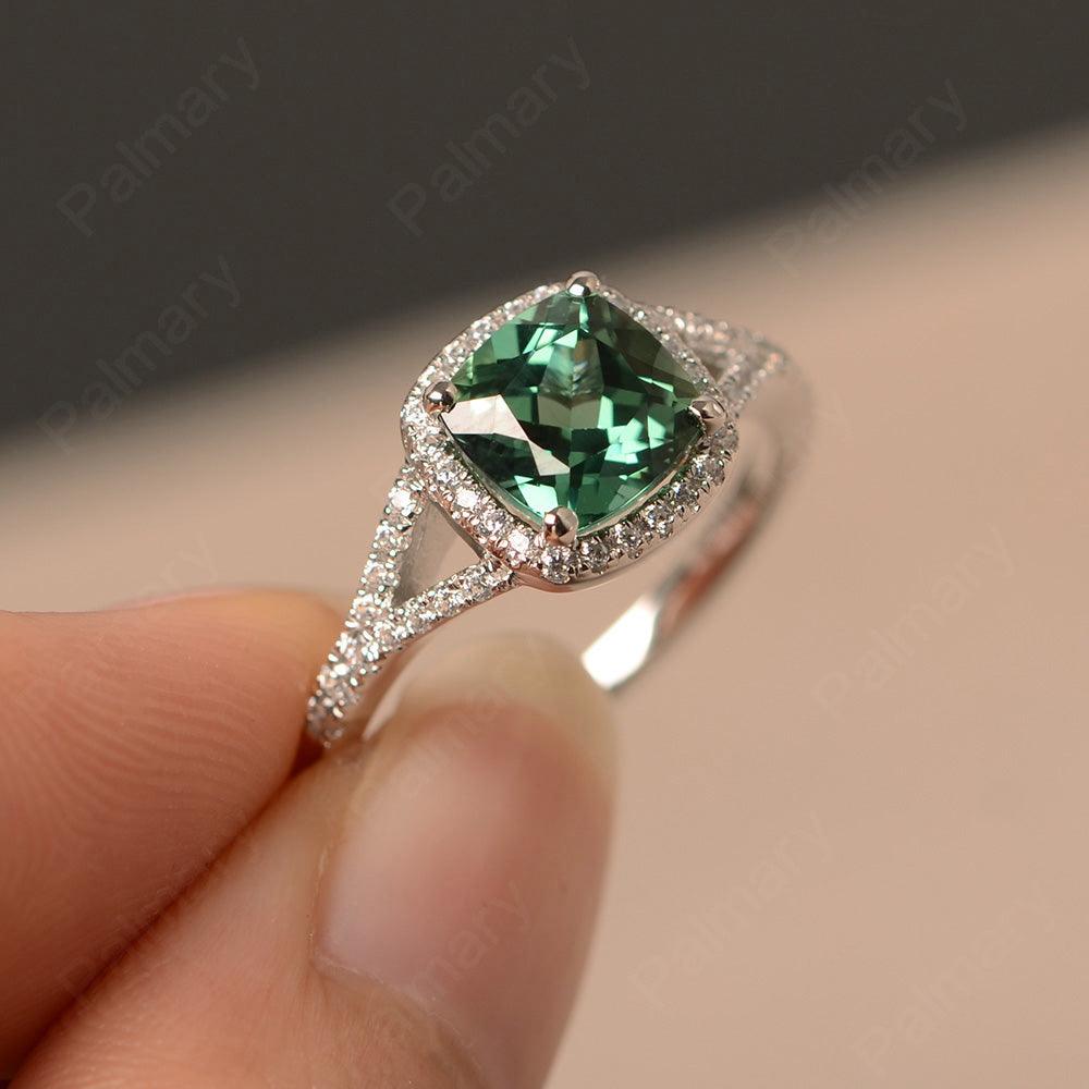 Cushion Cut Green Sapphire Halo Engagement Rings - Palmary