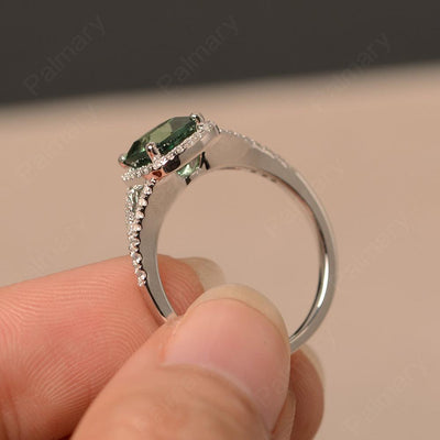 Cushion Cut Green Sapphire Halo Engagement Rings - Palmary