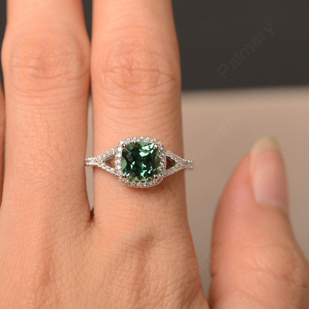 Cushion Cut Green Sapphire Halo Engagement Rings - Palmary