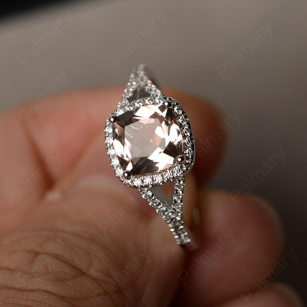 Cushion Cut Morganite Halo Engagement Rings - Palmary