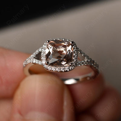 Cushion Cut Morganite Halo Engagement Rings - Palmary