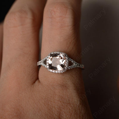 Cushion Cut Morganite Halo Engagement Rings - Palmary