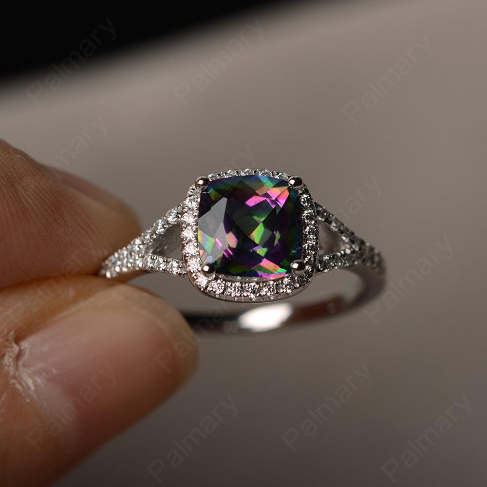 Cushion Cut Mystic Topaz Halo Engagement Rings - Palmary