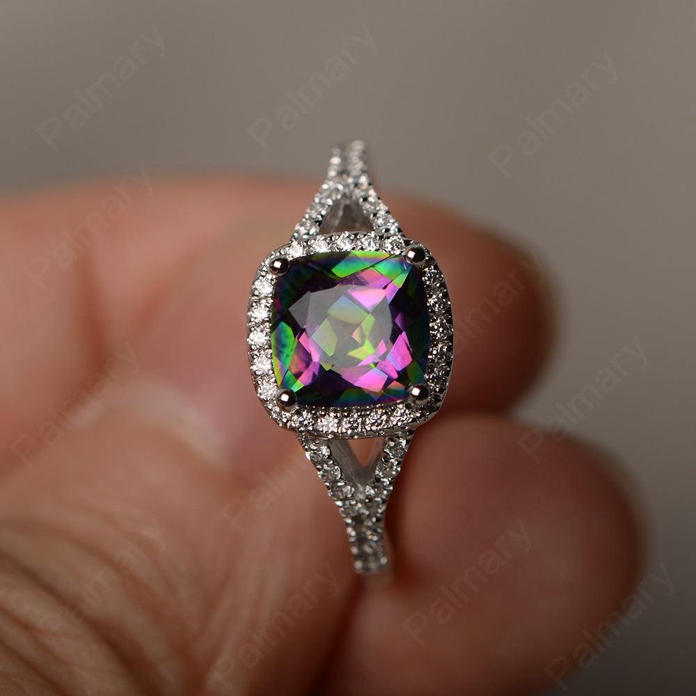 Cushion Cut Mystic Topaz Halo Engagement Rings - Palmary