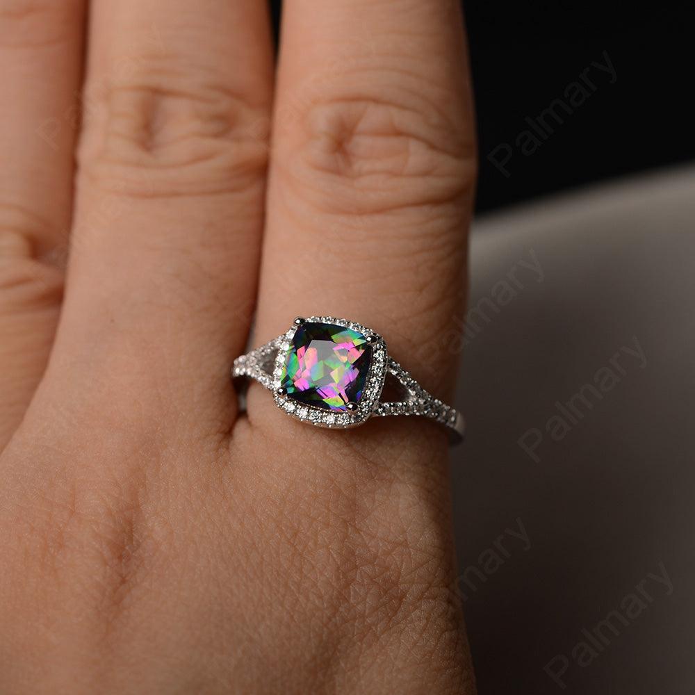 Cushion Cut Mystic Topaz Halo Engagement Rings - Palmary