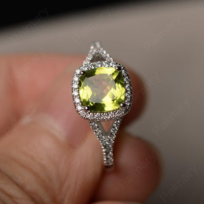 Cushion Cut Peridot Halo Engagement Rings - Palmary