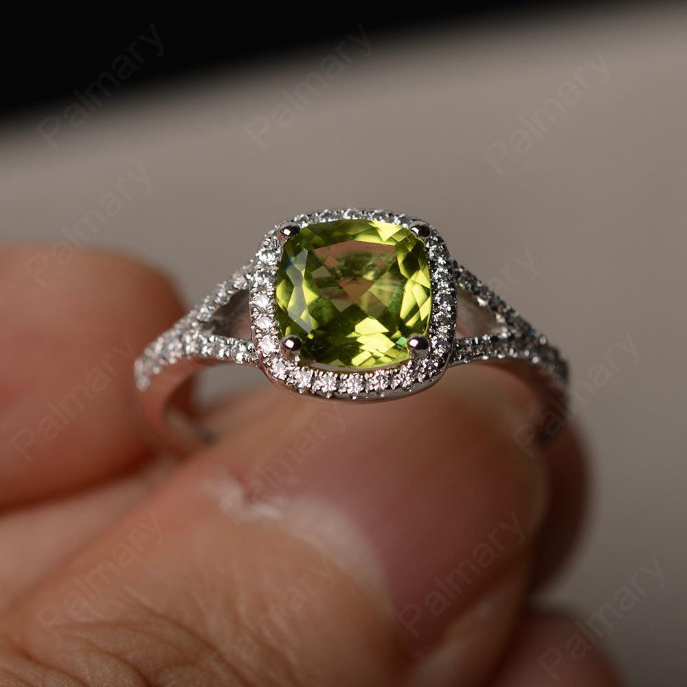 Cushion Cut Peridot Halo Engagement Rings - Palmary