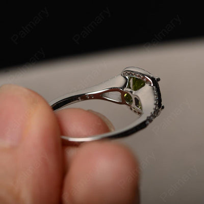 Cushion Cut Peridot Halo Engagement Rings - Palmary
