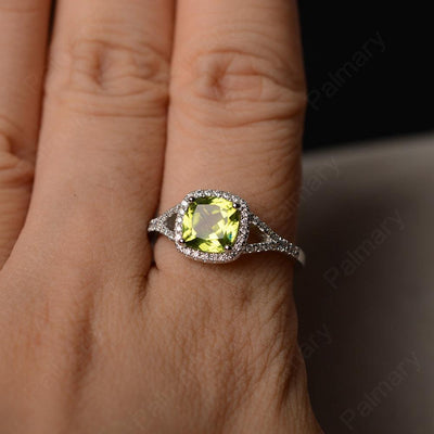 Cushion Cut Peridot Halo Engagement Rings - Palmary