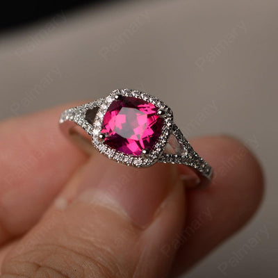 Cushion Cut Ruby Halo Engagement Rings - Palmary