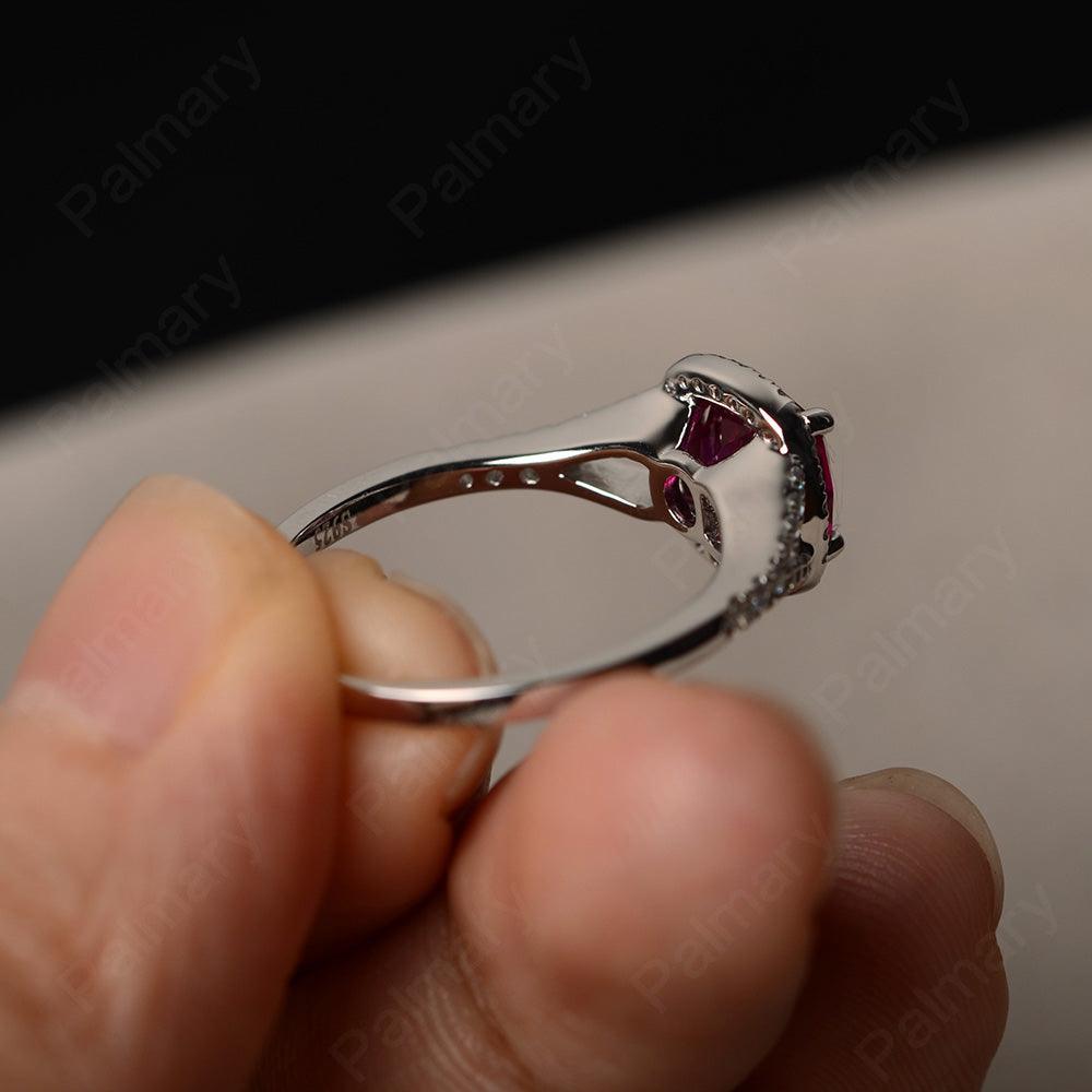 Cushion Cut Ruby Halo Engagement Rings - Palmary