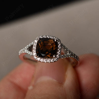 Cushion Cut Smoky Quartz  Halo Engagement Rings - Palmary