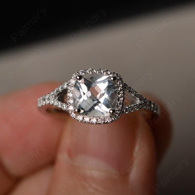 Cushion Cut White Topaz Halo Engagement Rings - Palmary