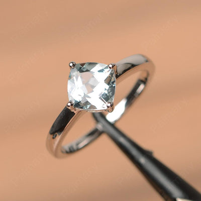 Cushion Cut Aquamarine Solitaire Rings - Palmary