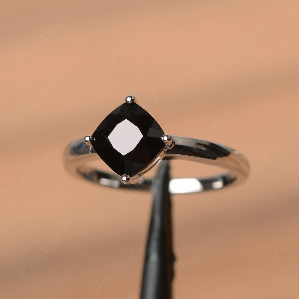 Cushion Cut Black Spinel Solitaire Rings - Palmary