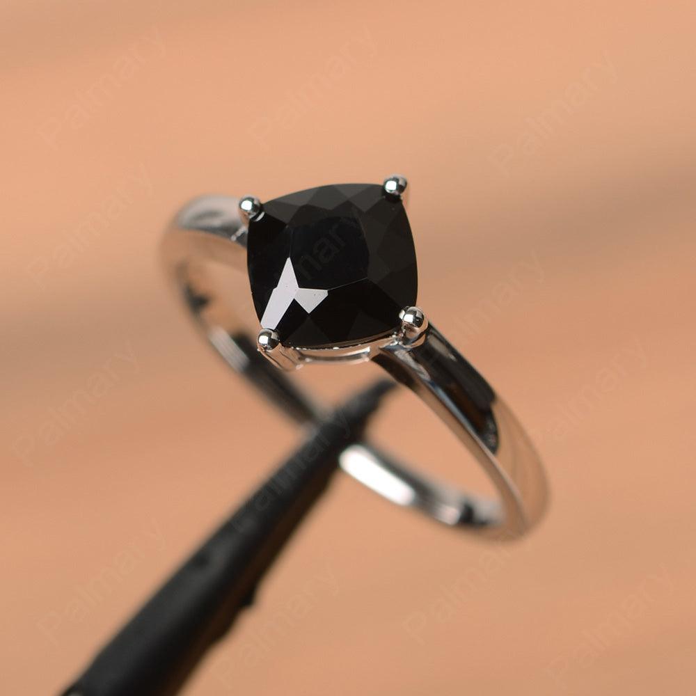 Cushion Cut Black Spinel Solitaire Rings - Palmary