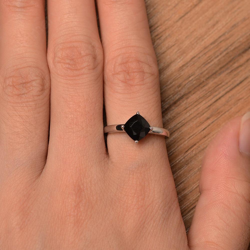 Cushion Cut Black Spinel Solitaire Rings - Palmary