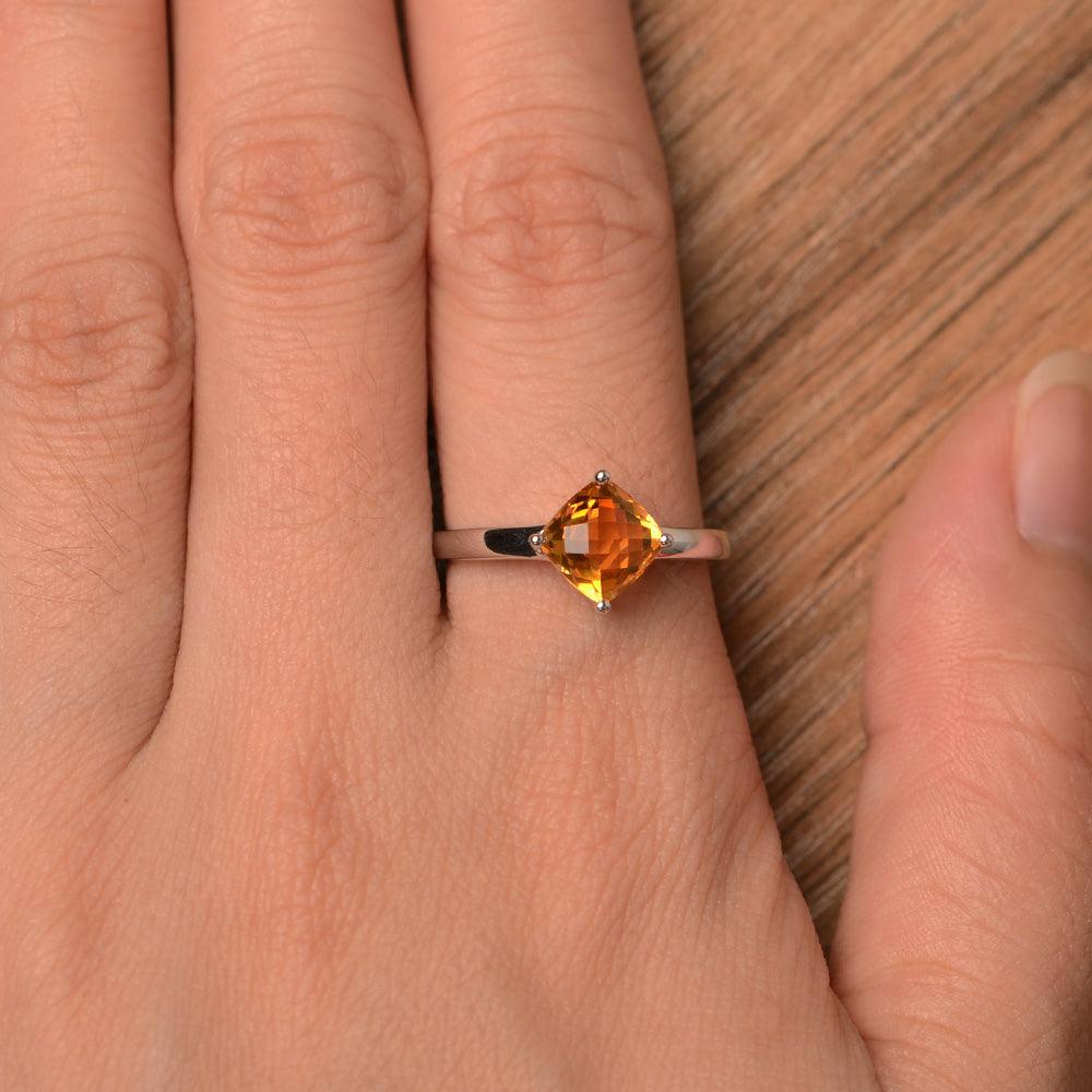 Cushion Cut Citrine Solitaire Rings - Palmary