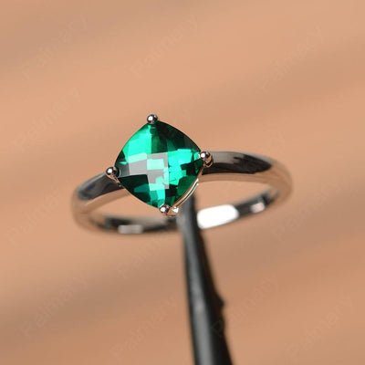 Cushion Cut Emerald Solitaire Rings - Palmary