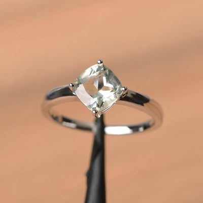 Cushion Cut Green Amethyst Solitaire Rings - Palmary