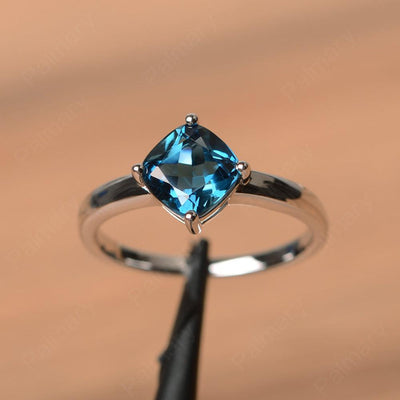 Cushion Cut London Blue Topaz Solitaire Rings - Palmary