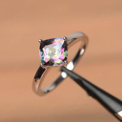 Cushion Cut Mystic Topaz Solitaire Rings - Palmary