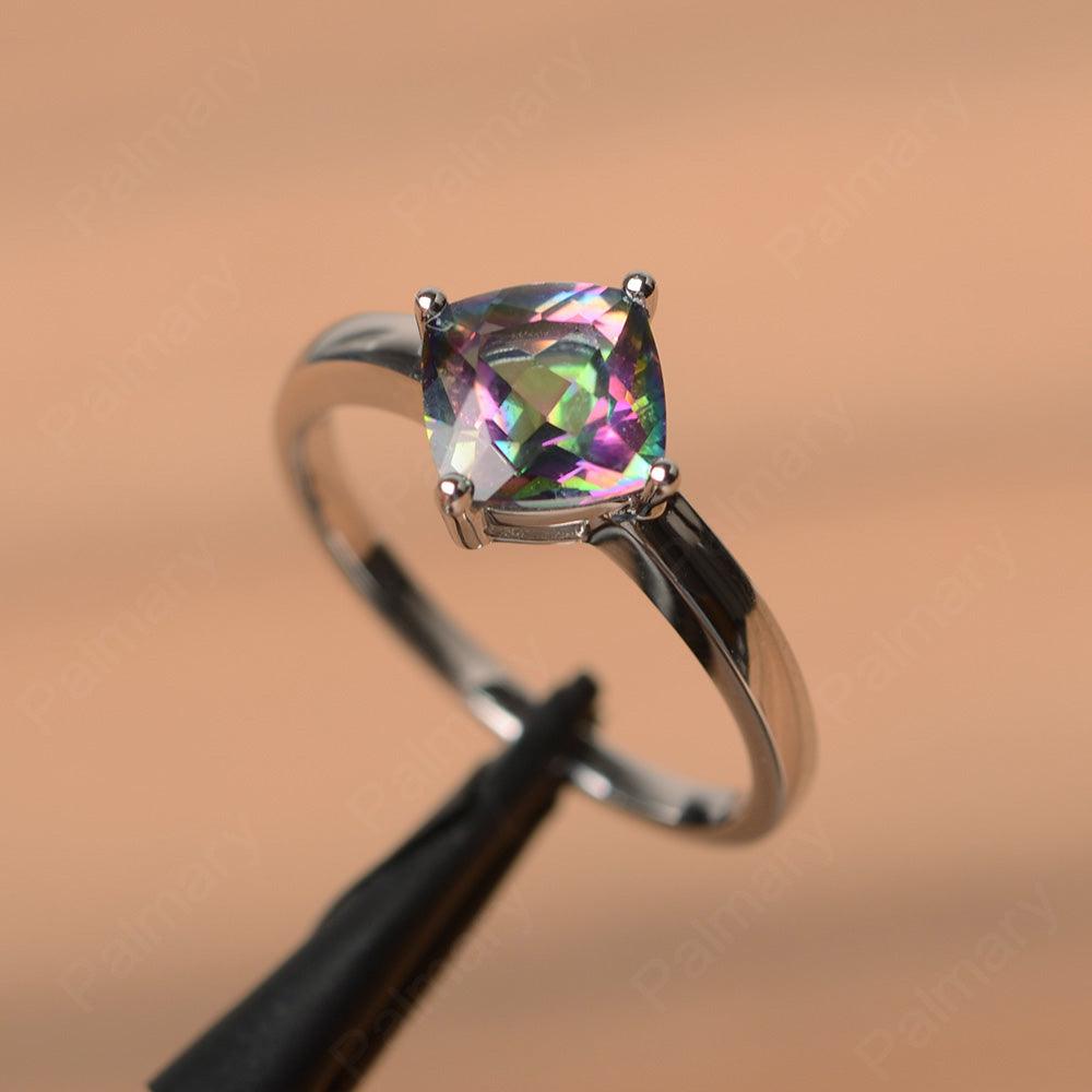 Cushion Cut Mystic Topaz Solitaire Rings - Palmary