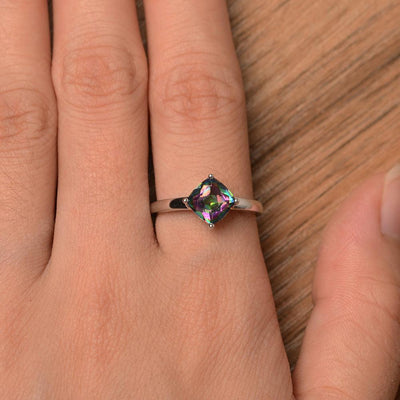 Cushion Cut Mystic Topaz Solitaire Rings - Palmary