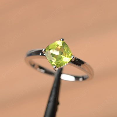 Cushion Cut Peridot Solitaire Rings - Palmary